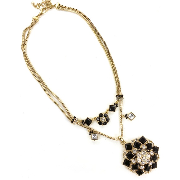 Fashion Jewelry Jewelry - Black Gold Rhinestone Pendant Statement Necklace